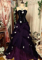 Purple Pink Blue Gradient Fashion Retro Elegant Delicate Floral Beads Sweet Elegant Long Tulle Floor Length Ball Gowns Prom Gowns