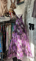 Purple Printed A Line Temperament Sweetheart Neck Backless Prom Dress Strapless Birthday Dressesed01855