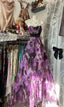 Purple Printed A Line Temperament Sweetheart Neck Backless Prom Dress Strapless Birthday Dressesed01855