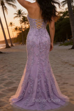 Purple Prom Dress Sweetheart Neck Mermaid Fromal Dress With Appliques