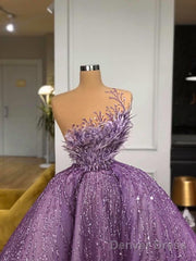 Purple Prom Dresses, Sparkly Prom Dress, Ball Gown Prom Dresses, Vestido De Fiesta, Feather Prom Dresses, Vestido De Longo, Elegant Prom Dresses, Prom Ball Gown,