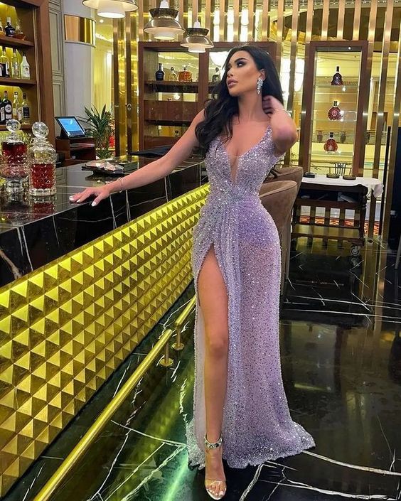 Purple Prom Gowns,Long Sequin Prom Dress Main image