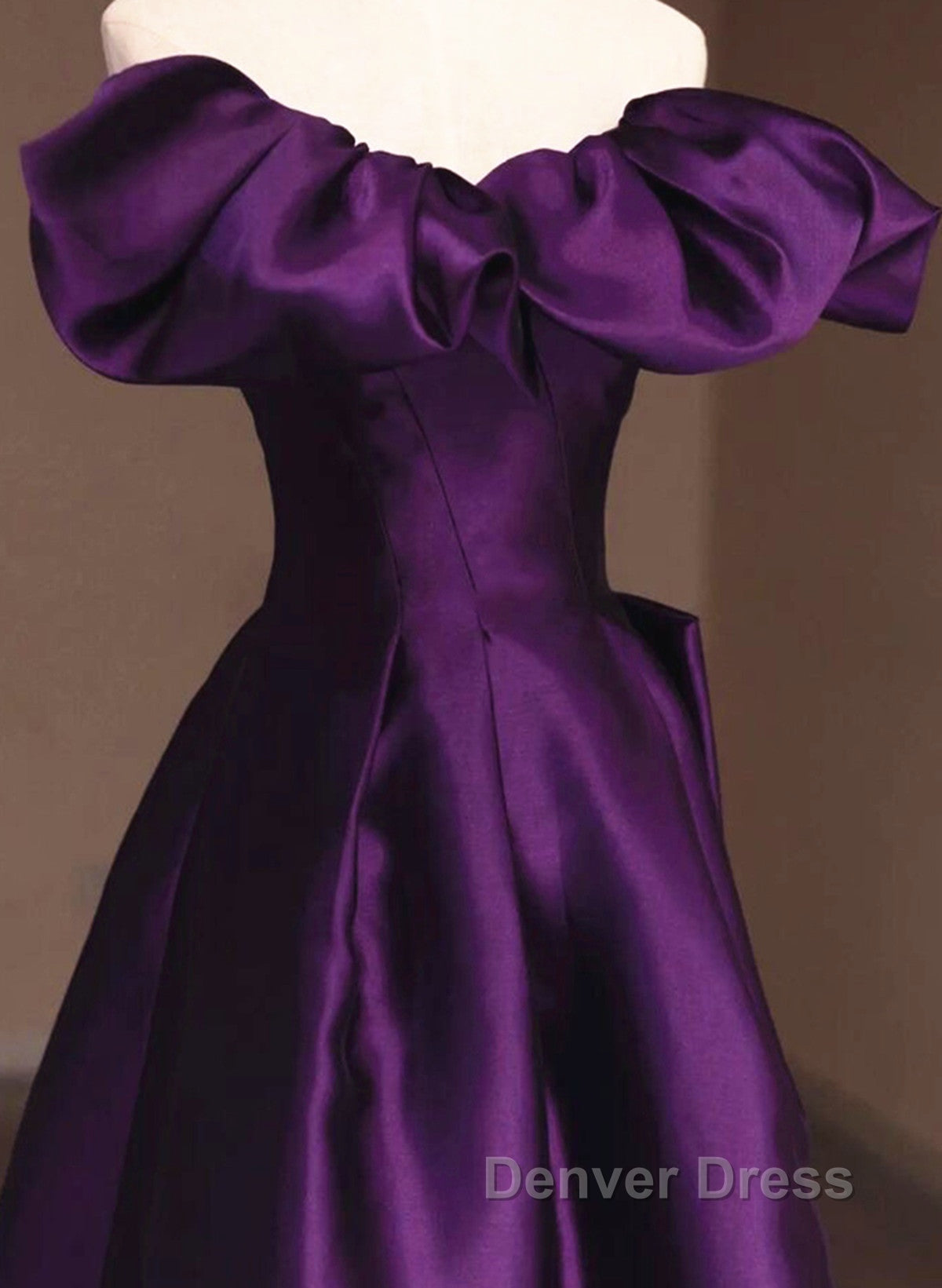 Purple Satin A-Line Off Shoulder Long Evening Dresses, Purple Satin Prom Dresses Secondary image