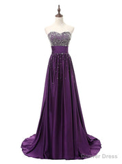 Purple Satin Beading Sweetheart Prom Dress
