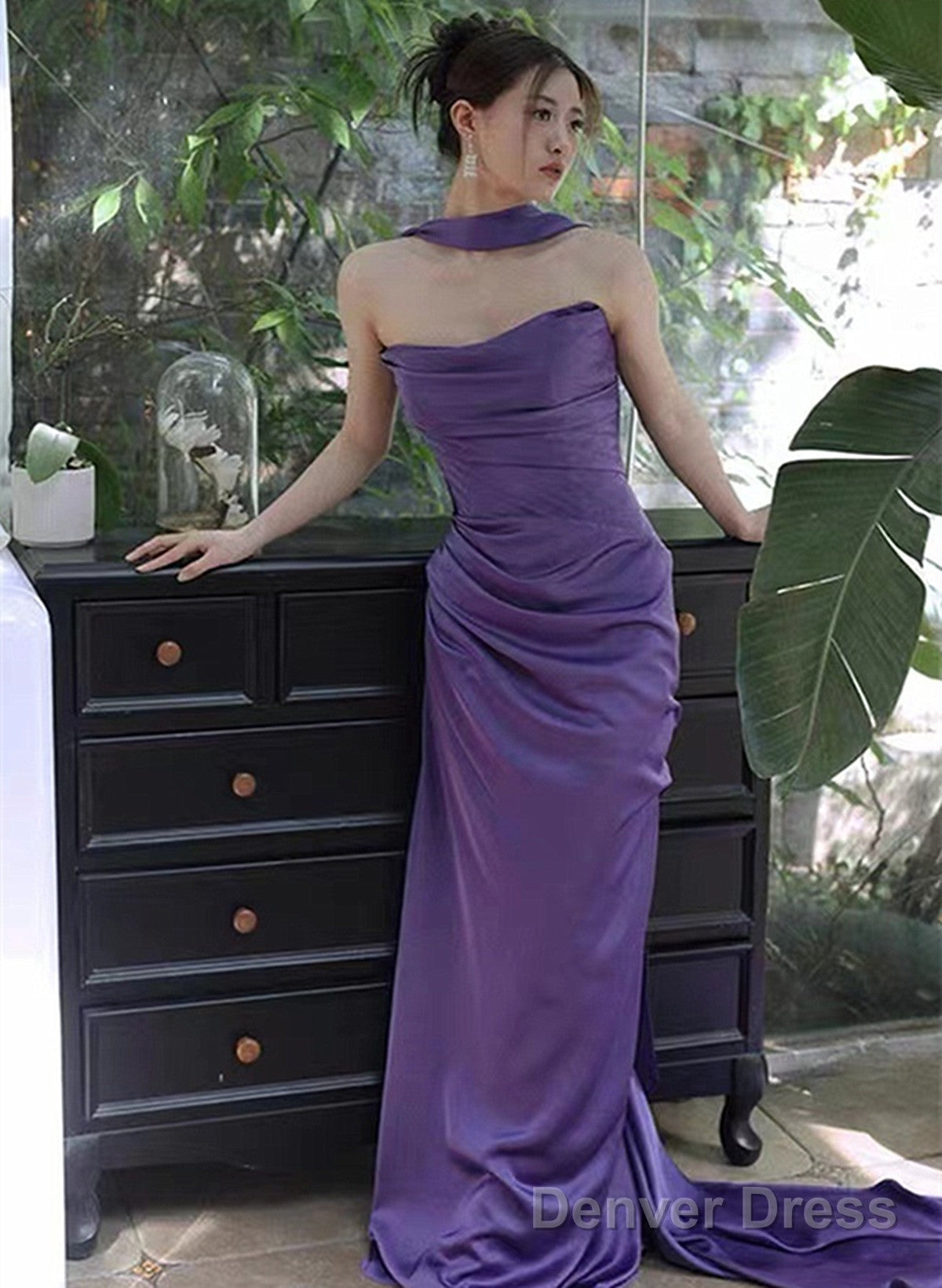 Purple Satin Long Evening Dress Prom Dress, Purple Formal Dress Main image