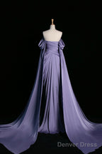 Purple Satin Long Prom Dress, Beautiful Off The Shoulder Evening Party Dress