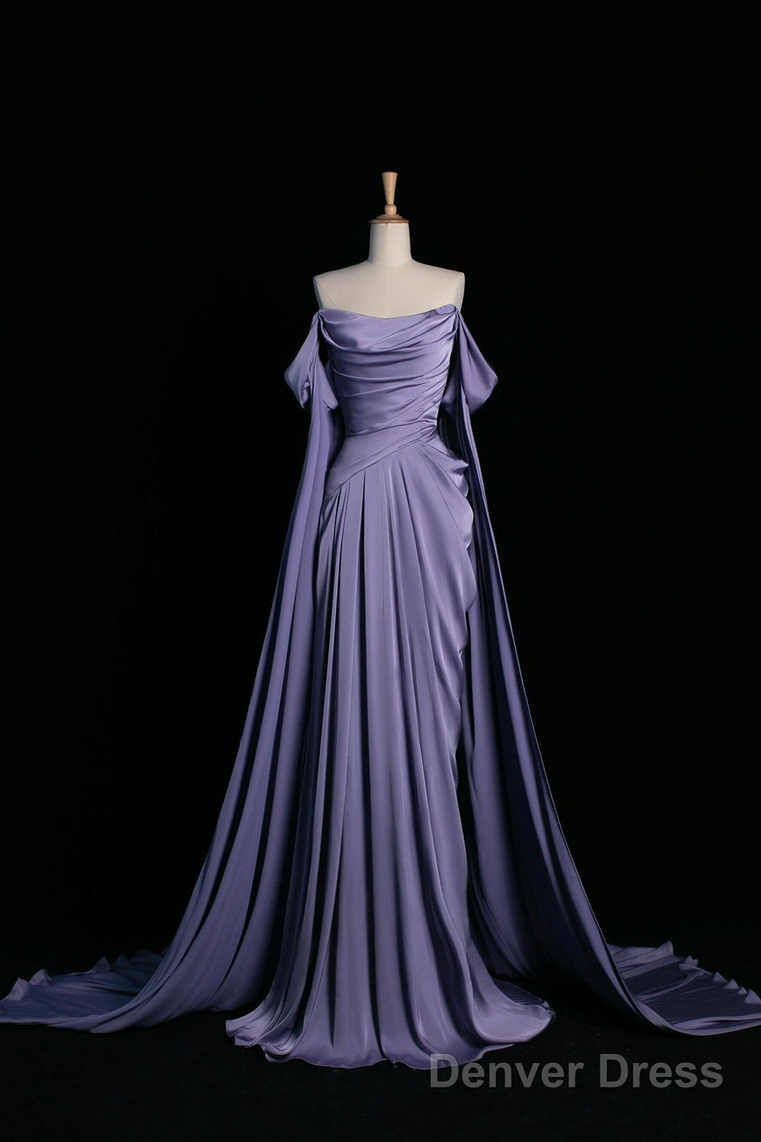 Purple Satin Long Prom Dress, Beautiful Off The Shoulder Evening Party Dress