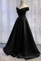 Purple Satin Off Shoulder Long Prom Dresses,A-line Simple Women Formal Dresses