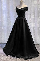 Purple Satin Off Shoulder Long Prom Dresses,A-line Simple Women Formal Dresses