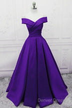 Purple Satin Simple Sweetheart Long Evening Dresses, Purple Formal Wedding Party Dresses