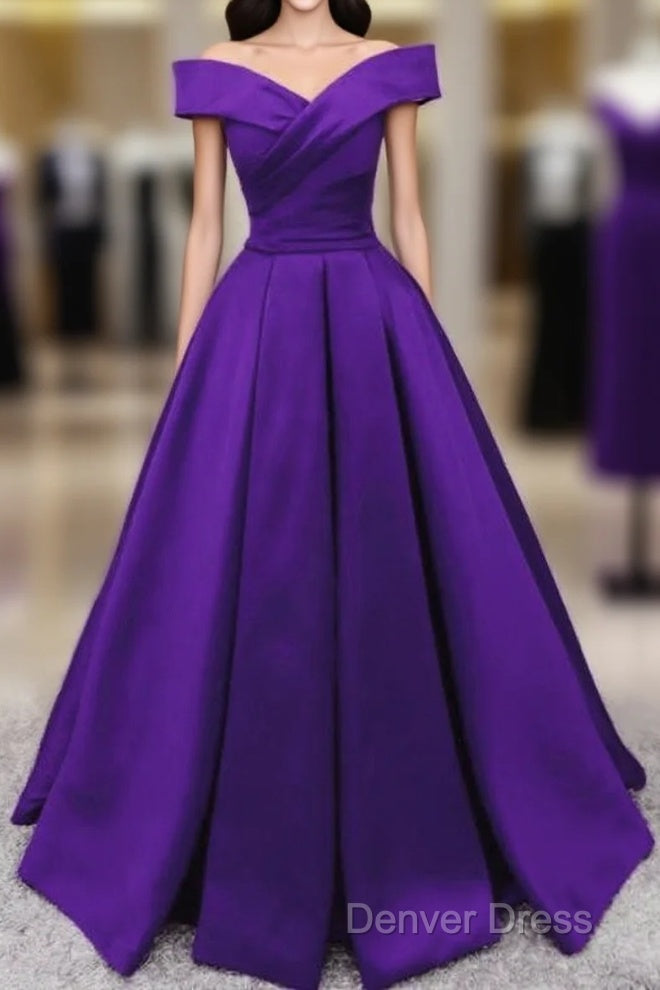 Purple Satin Simple Sweetheart Long Evening Dresses, Purple Formal Wedding Party Dresses