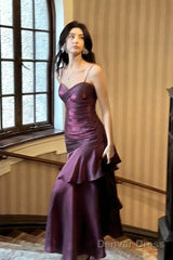 Purple Satin Straps Mermaid Long Formal Dress, Purple Prom Dress Evening Dress