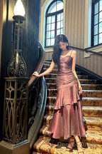 Purple Satin Straps Mermaid Long Formal Dress, Purple Prom Dress Evening Dress