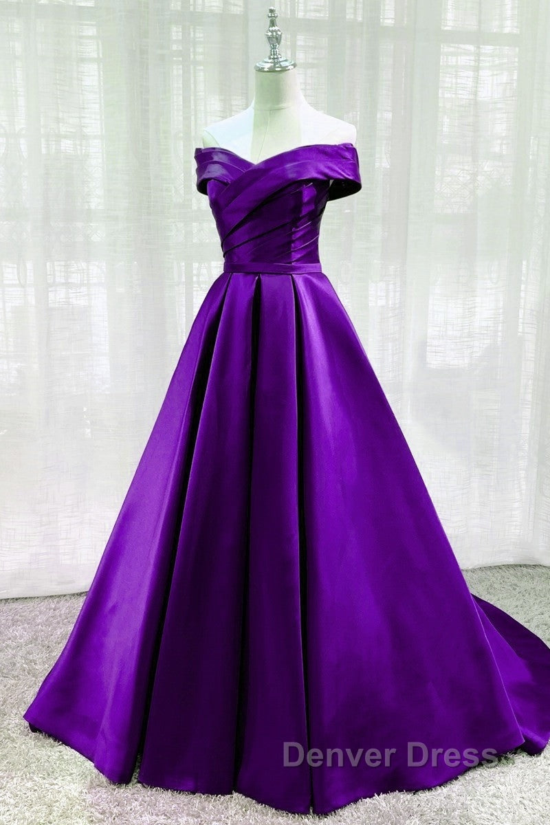 Purple Satin Sweetheart Long Party Dresses Prom Dresses, Off Shoulder Purple Evening Dresses Secondary image