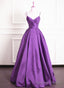 Purple Satin V-Neckline Straps Long Prom Dress, Purple Evening Dress Formal Dress