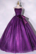 Purple Scoop Tulle Ball Gowns Prom Dress, Purple Sweet 16 Dresses