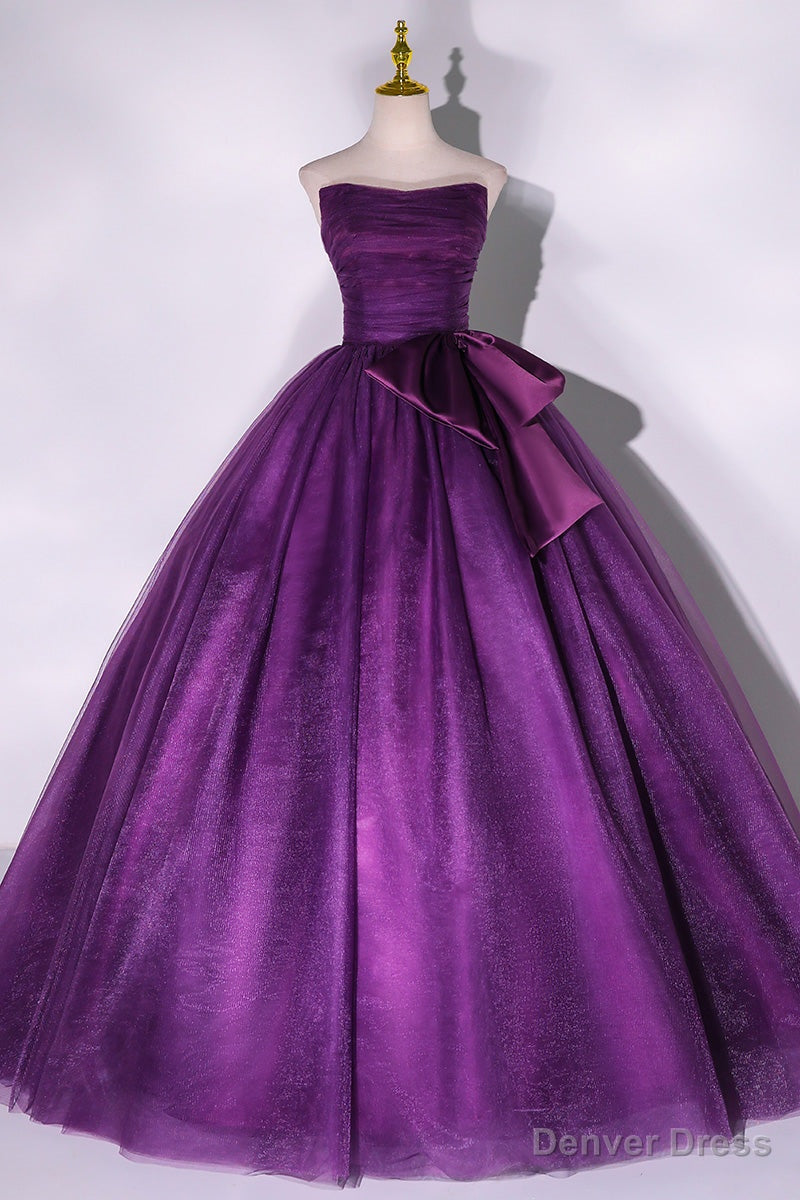 Purple Scoop Tulle Ball Gowns Prom Dress, Purple Sweet 16 Dresses