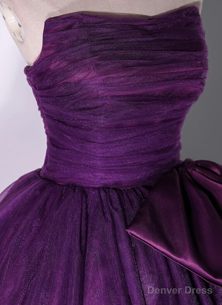 Purple Scoop Tulle Ball Gowns Prom Dress, Purple Sweet 16 Dresses