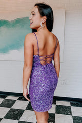 purple sequins backless tight short homecoming dress 1