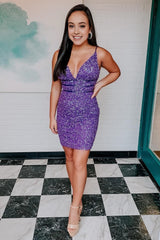 purple sequins backless tight short homecoming dress 1