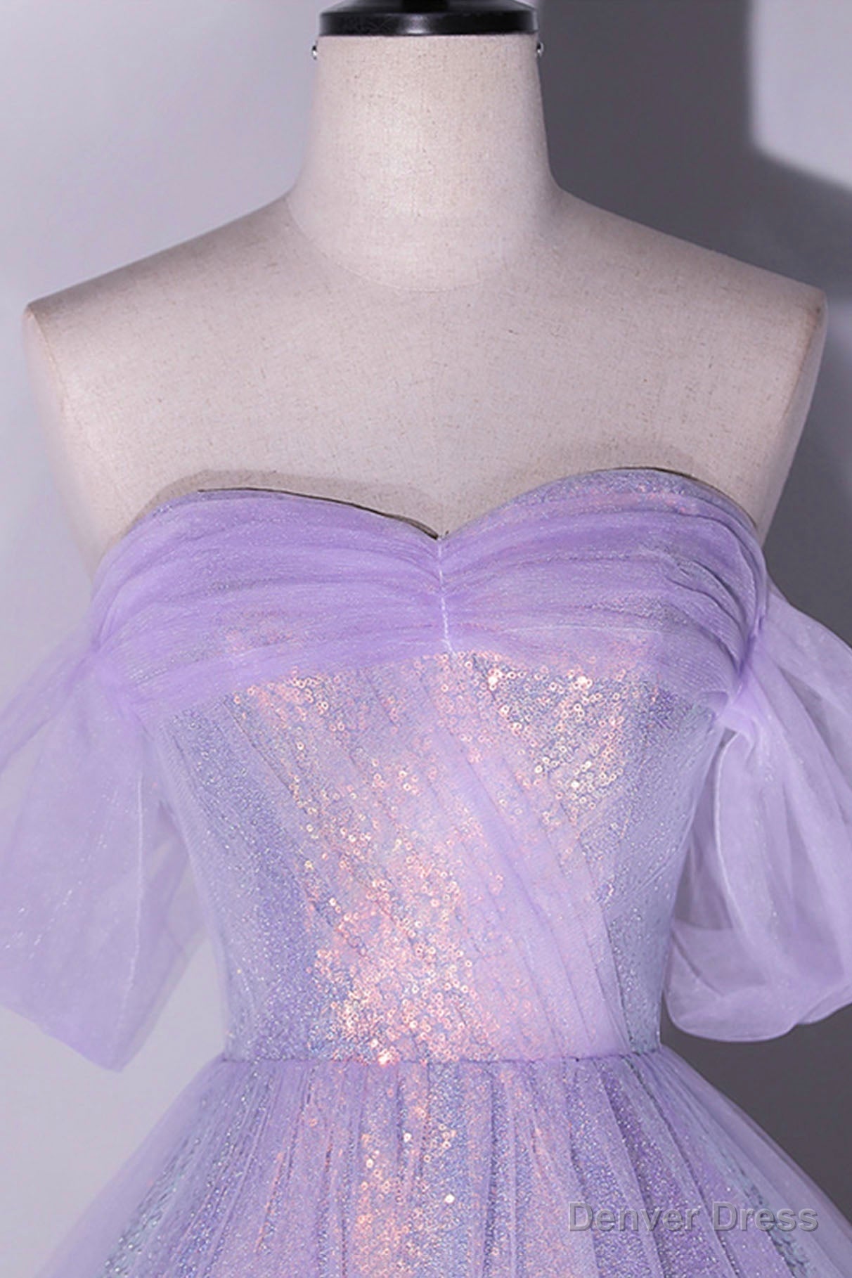 Purple Sequins Long A Line Prom Dress, Off the Shoulder Prom Dresses