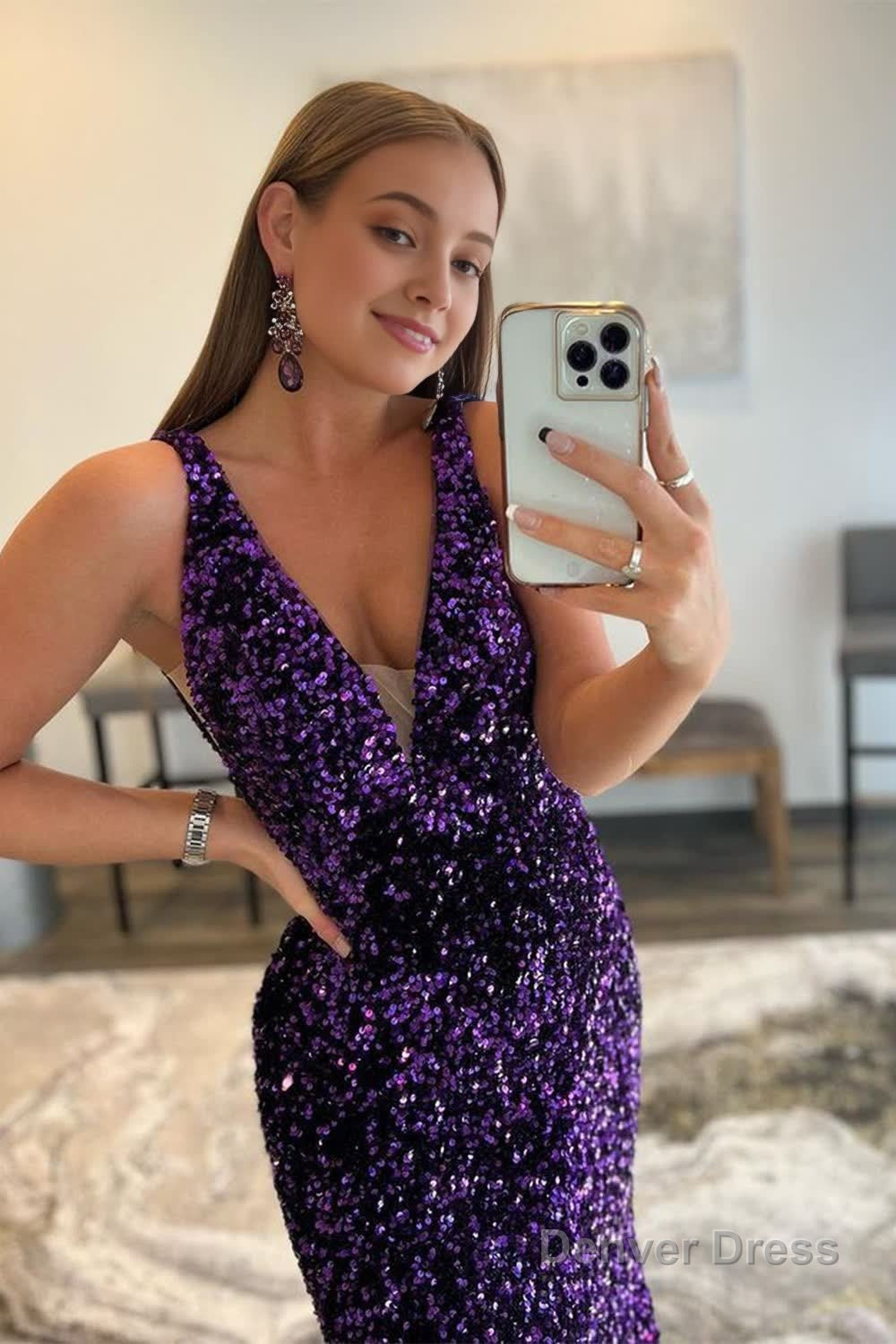 Purple Sequins Prom Dresses
