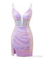 Purple Sheath Sequins Spaghetti Straps Homecoming Dresses