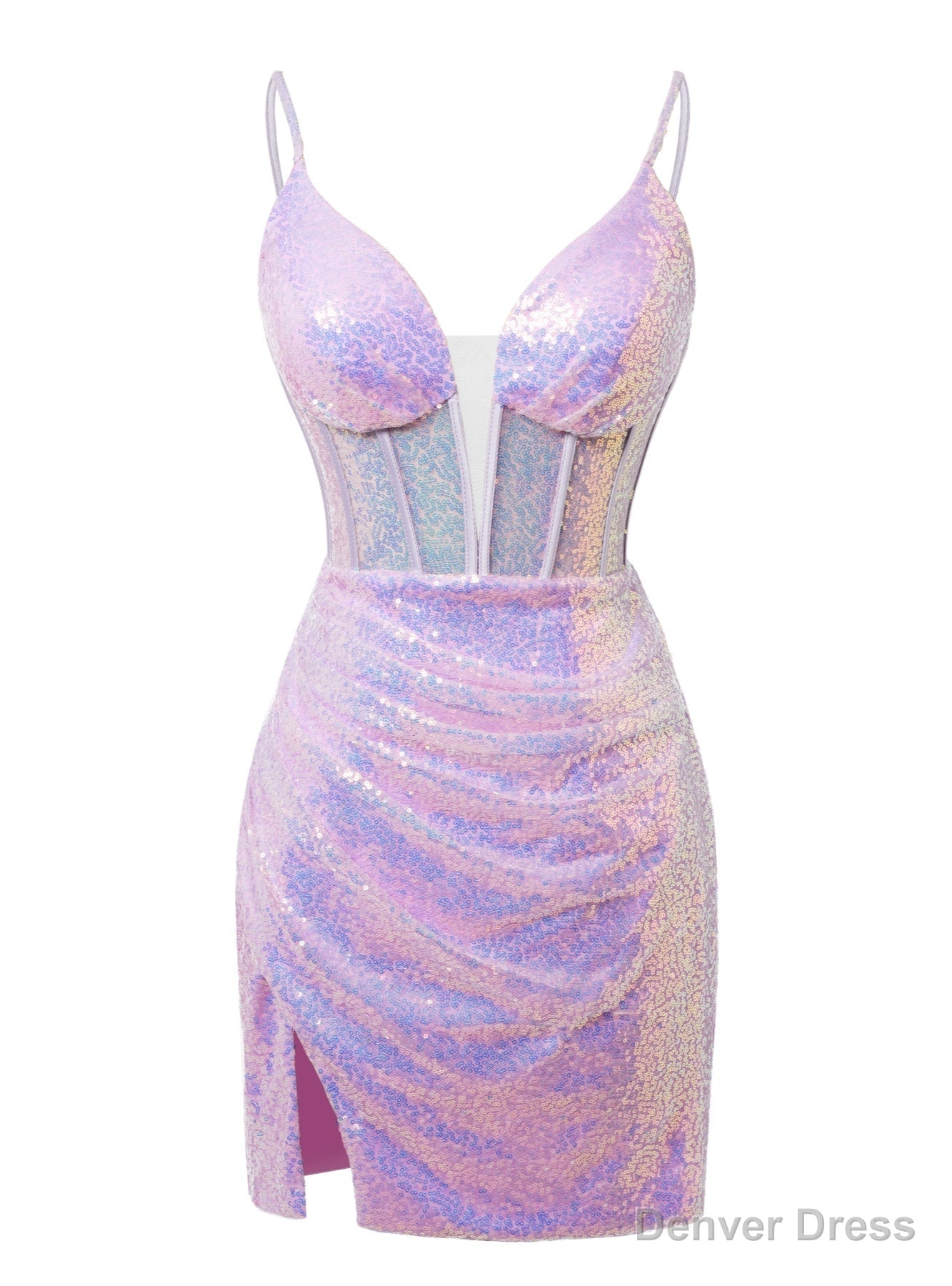 Purple Sheath Sequins Spaghetti Straps Homecoming Dress Main image