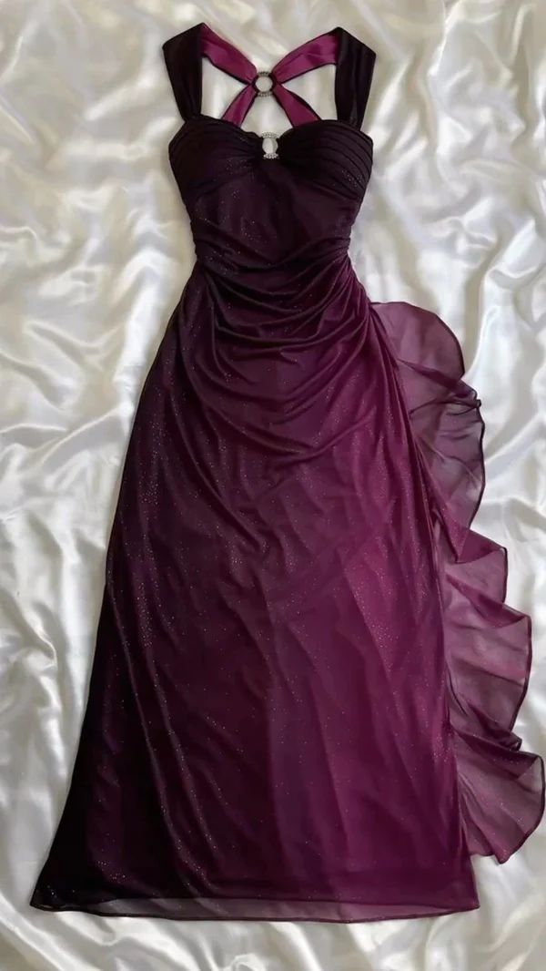 Purple Shiny Elegant Fashion Gradient Strap Long Tulle Ball Gowns Prom Dresses Secondary image
