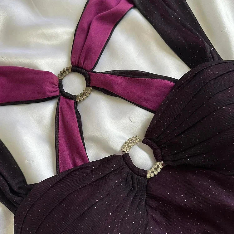 Purple Shiny Elegant Fashion Gradient Strap Long Tulle Ball Gowns Prom Dresses