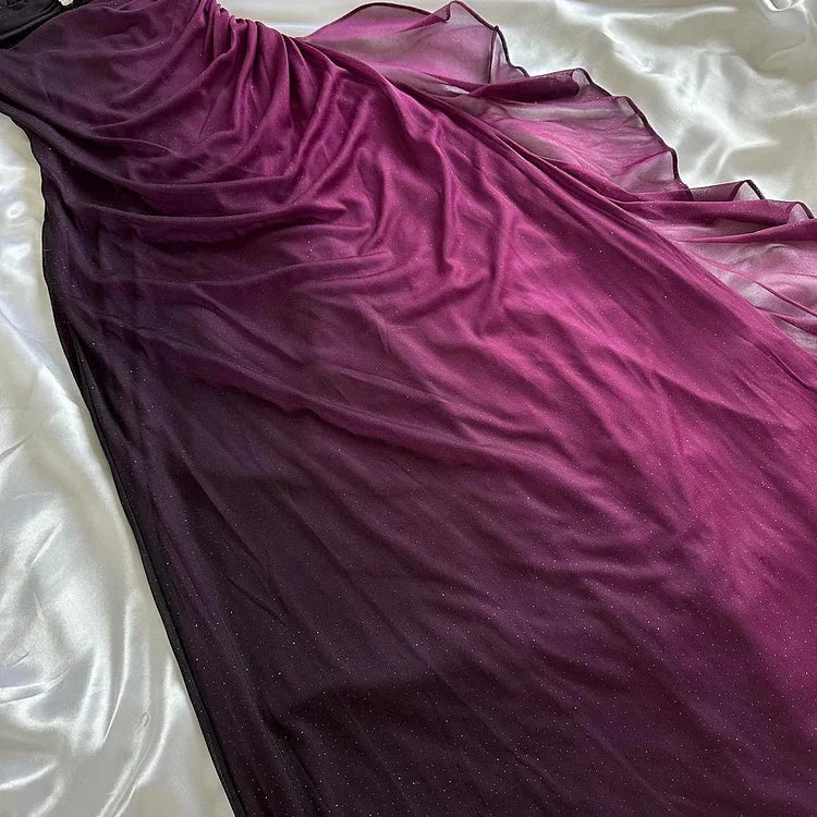 Purple Shiny Elegant Fashion Gradient Strap Long Tulle Ball Gowns Prom Dresses