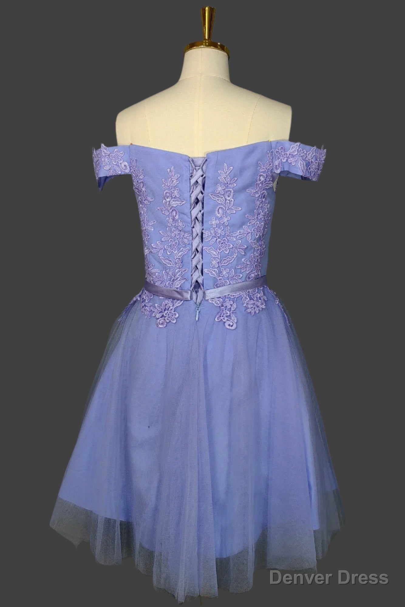 Purple Short Sleeves Lace Off Shoulder Homecoming Dress Cute Mini Dresses