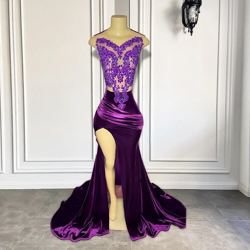Purple Sleeveless Mermaid Prom Dress With Split Appliques Secondary image