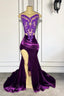 Purple Sleeveless Mermaid Prom Dress With Split Appliques