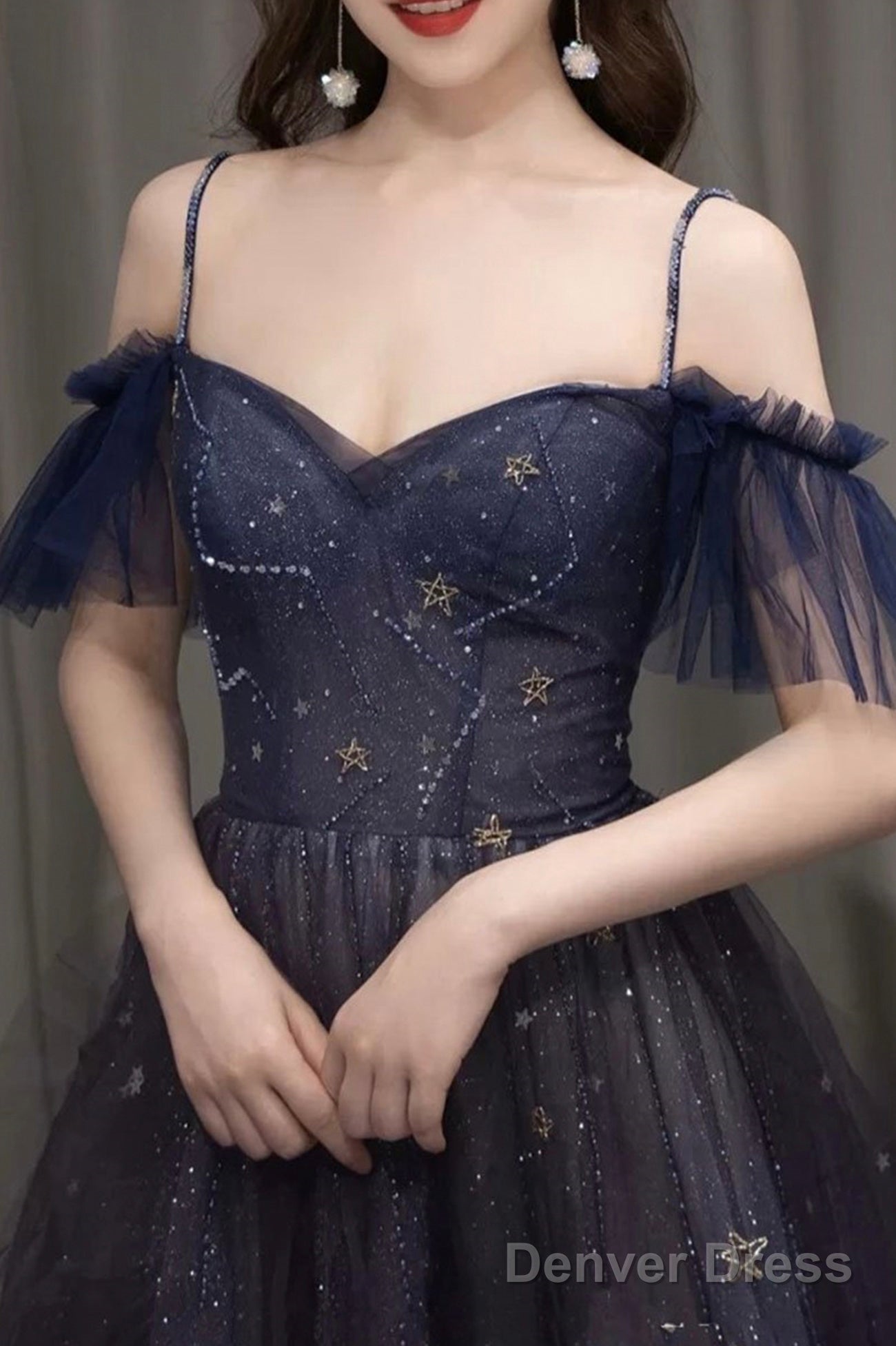 Purple Spaghetti Strap Gradient Tulle Long Prom Dress, A-Line Evening Party Dress