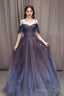 Purple Spaghetti Strap Gradient Tulle Long Prom Dress, A-Line Evening Party Dress