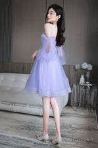 Purple Spaghetti Strap Tulle Short Prom Dress, Cute Homecoming Prom Dresses
