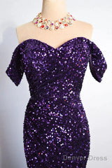 Purple Sparkly Long Formal Dress Mermaid Off-Shoulder Slit