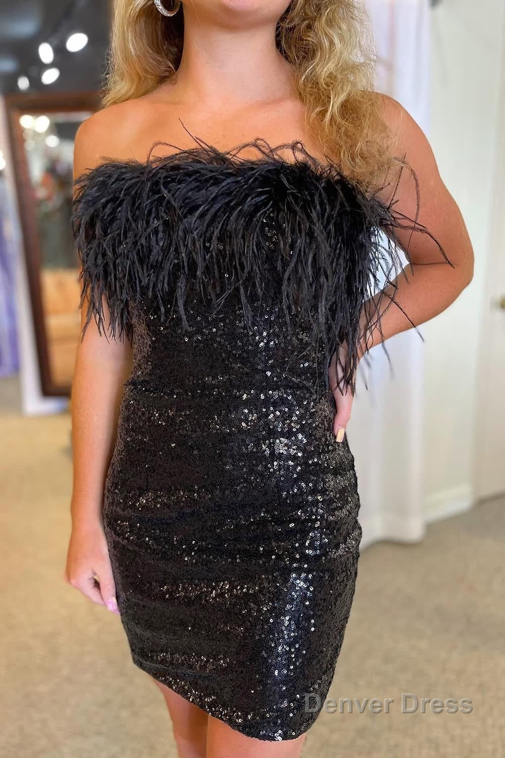 Purple Sparkly Tight Sequins Homecoming Dresses with Feathers