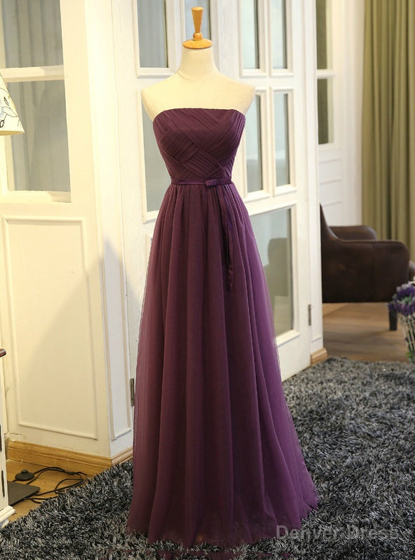 Purple Strapless Pleats Tulle Bridesmaid Dresses Main image