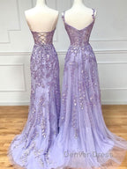 Purple sweetheart neck lace long prom Dress, lace Prom graduation Dresses