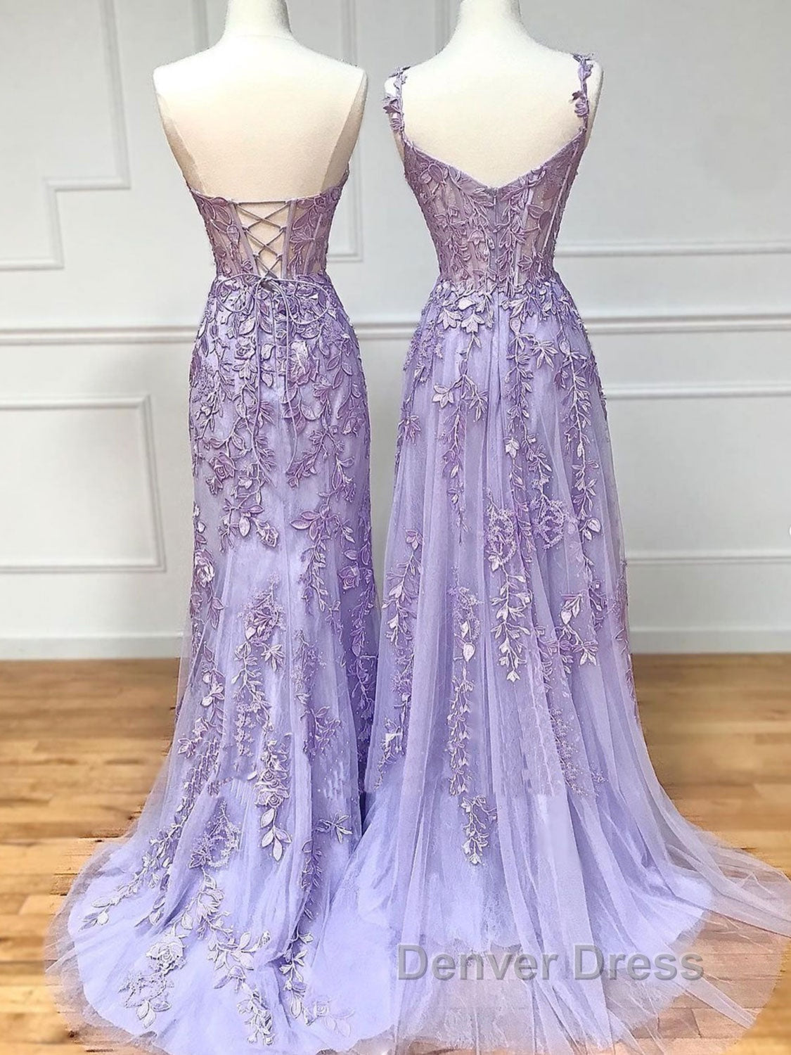 Purple sweetheart neck lace long prom Dress, lace Prom graduation Dresses