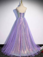 Purple Sweetheart Neck Long Prom Dresses Purple Formal Party Dresses