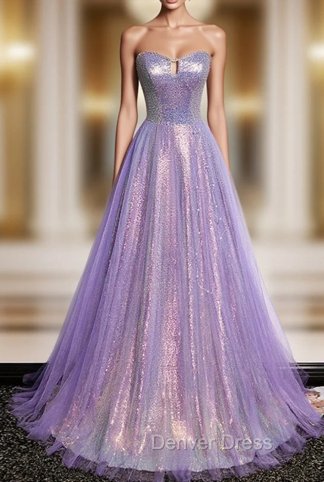 Purple Sweetheart Neck Long Prom Dresses Purple Formal Party Dresses Main image