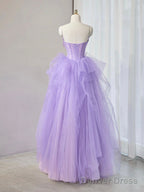 Purple Sweetheart Neck Tulle Applique Long Prom Dress, Purple Long Sweet 16 Dress