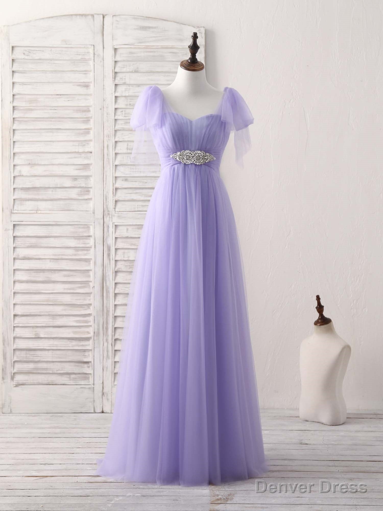 Purple Sweetheart Neck Tulle Long Prom Dress Purple Bridesmaid Dresses Main image