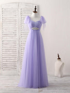 Purple Sweetheart Neck Tulle Long Prom Dress Purple Bridesmaid Dresses