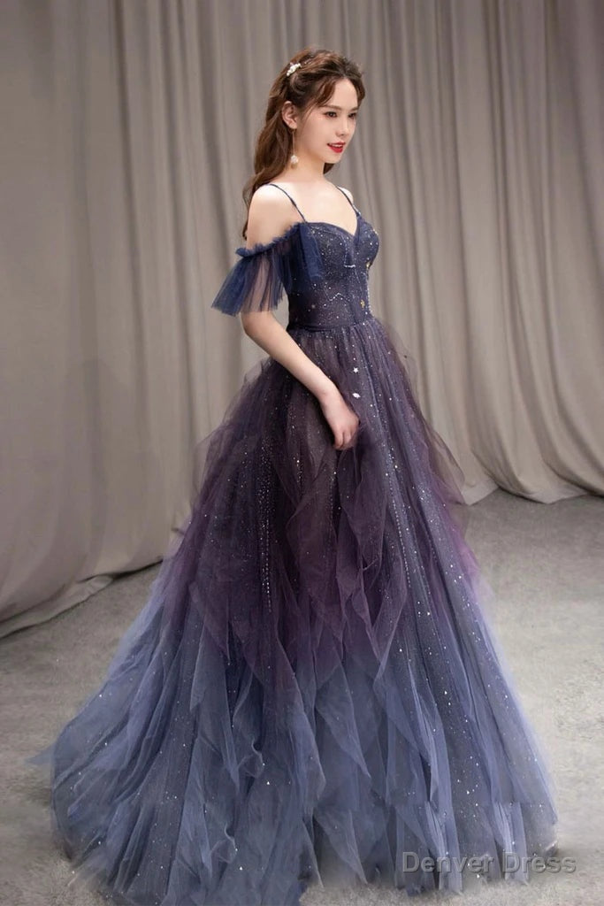 PURPLE SWEETHEART NECK TULLE LONG PROM Dress PURPLE Prom Dresses