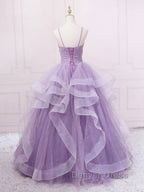 Purple sweetheart neck tulle long prom Dresses purple tulle forma Gowns