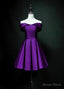 Purple Sweetheart Satin Off Shoulder Homecoming Dresses, Purple Short Prom Dresses